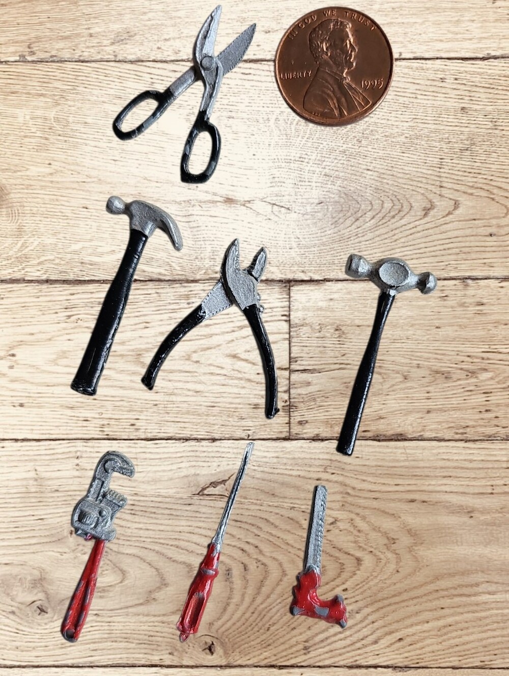 Vintage Dollhouse Miniature Tool Set 1:12 Scale • 7 Piece Diecast Metal Toy Lot